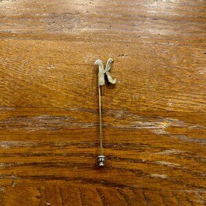 Vintage 1970's "K" initial jewelry: stick pin and cuff links